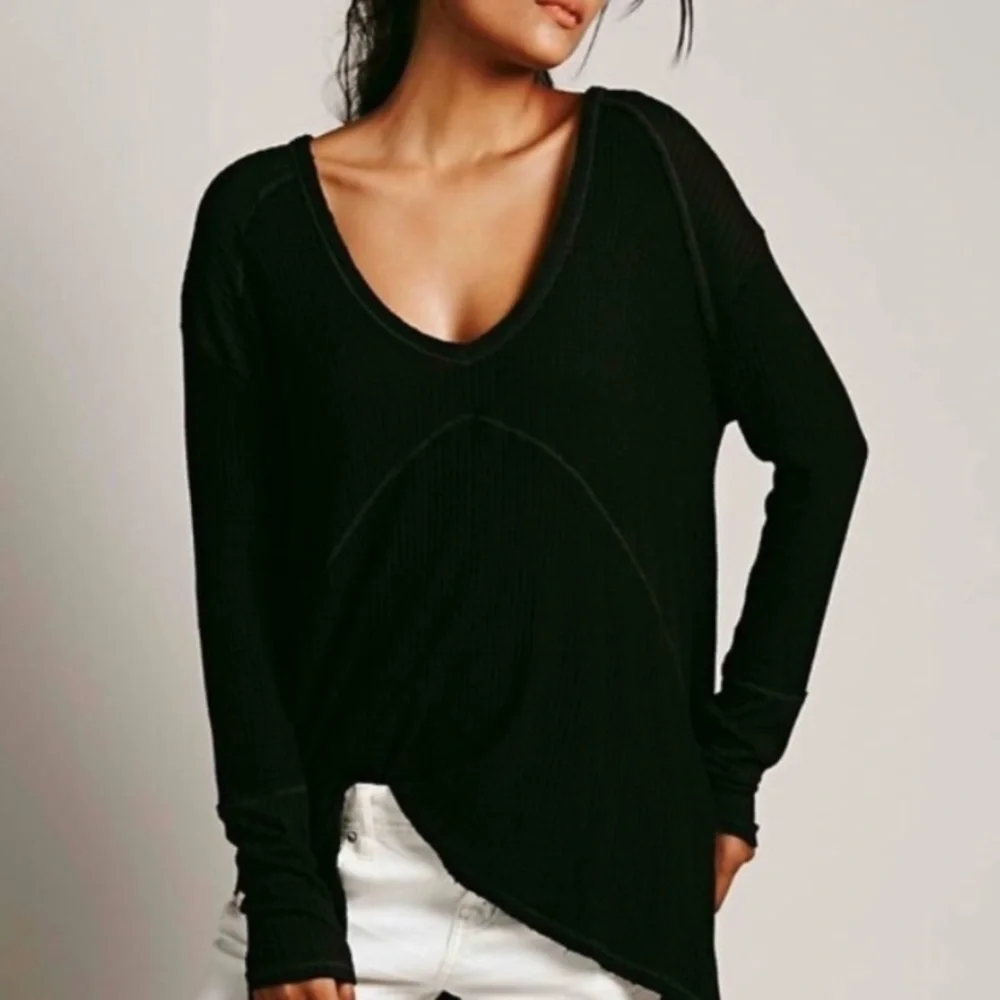 Free People Oversized Tattered Waffle Top